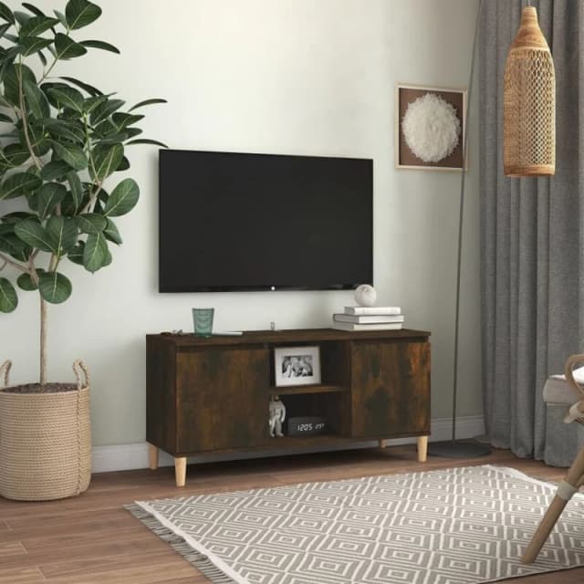 VIDAXL TV Cabinet with Solid Wood Legs Smoked Oak 103.5x35x50cm Vidaxl 8720286855072