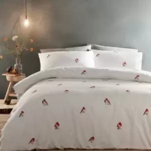 Robin White Single Duvet Cover Set 100% Cotton Reversible Bedding Bed Set - White