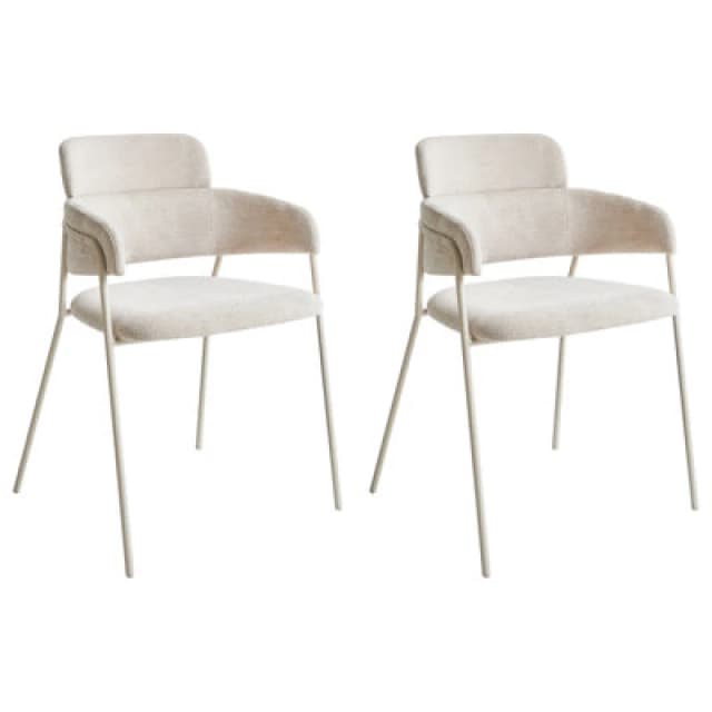 Beliani Set Of 2 Dining Chairs Paonia Chenille Light Beige