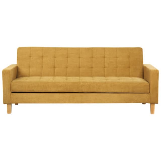 Beliani Sofa Bed 3 Seater Vehkoo Fabric Mustard