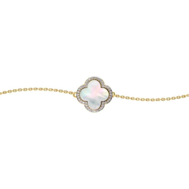 Jewelco London Gold-plated Silver Clover Mother of Pearl CZ Bracelet 7-8.5" - ABB242-GP Gold
