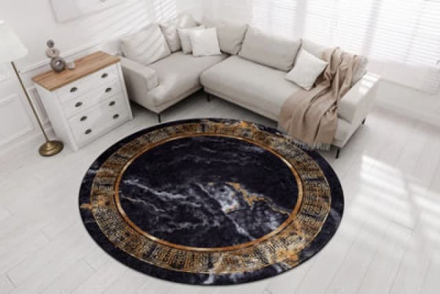 RugsX Miro 51199.806 Circle Washing Carpet Marble, Greek Anti Slip - Black / Circle 120 Cm