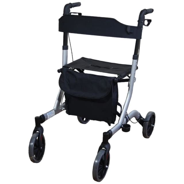 Loops Grey Deluxe Ultra Lightweight Aluminium 4 Wheeled Rollator Foldable Walking Aid Grey
