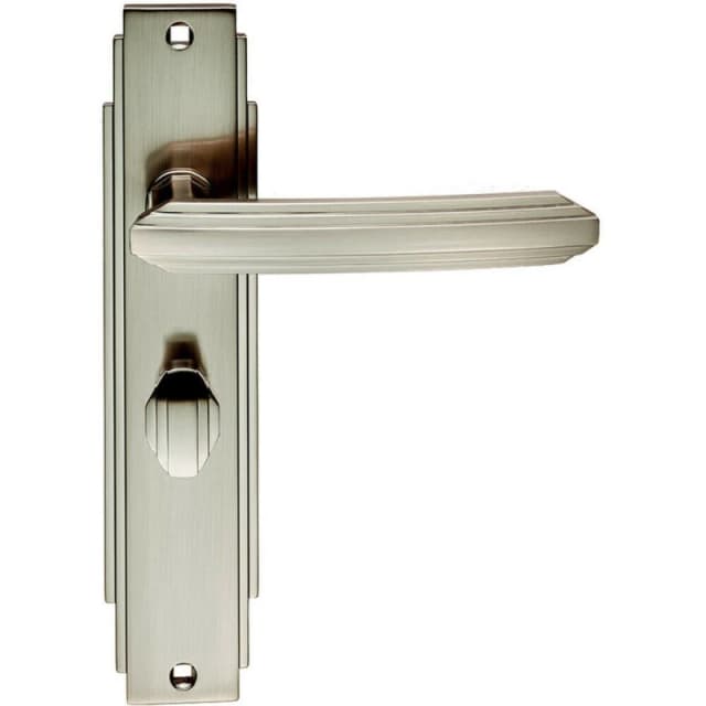Loops PAIR Line Detailed Handle on Bathroom Backplate 205 x 45mm Satin Nickel Metallics