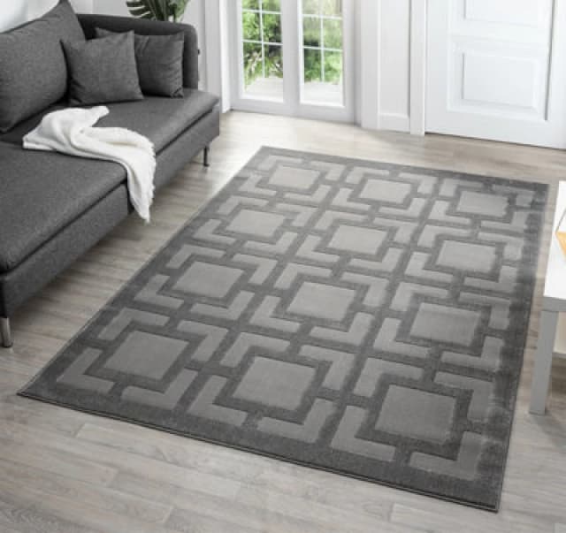 Vellure Modern Indoor Living Room Area Rug Embossed Metallic Sheen Maze Design Grey 120X170 Cm