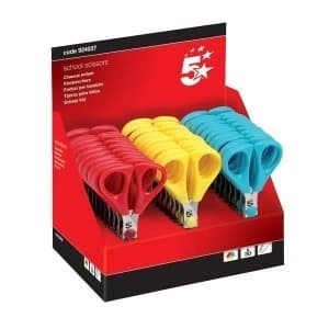 5 Star Office 130mm School Scissors with Plastic Handles and Stainless Steel Blades Assorted Colours Pack of 30