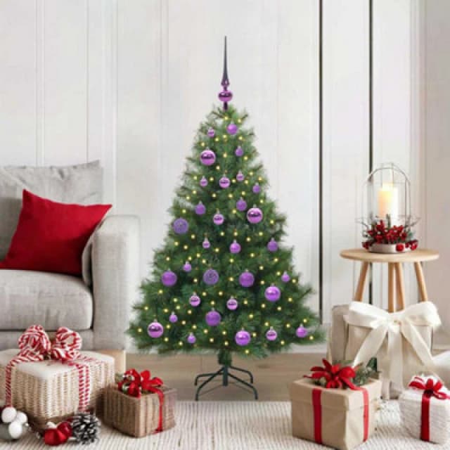 vidaXL Artificial Christmas Tree with 150 LEDs, Lilac Balls Green 120 x 74cm PE and PVC, Green 3397763