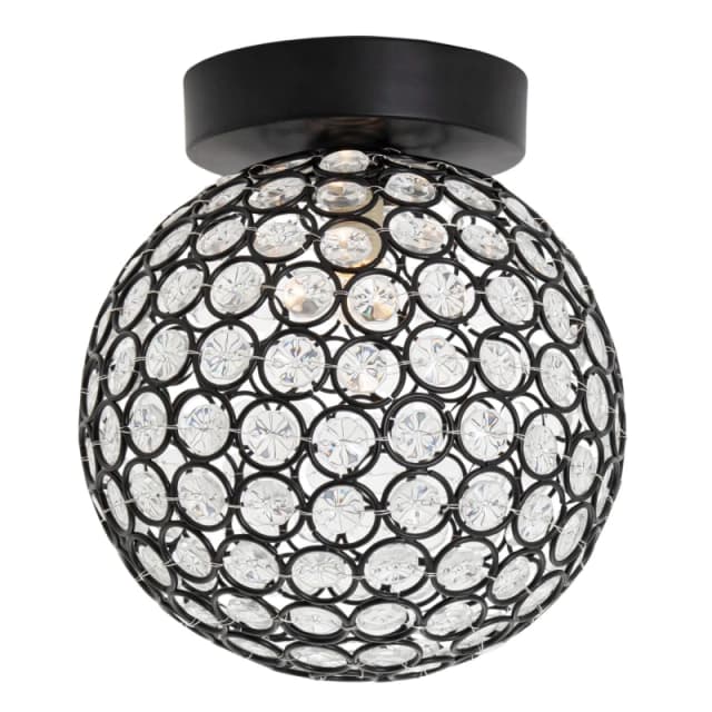 Happy Homewares Modern Metal & Clear Beaded Glass IP44 Rated Bathroom Ceiling Light in Black Unisex