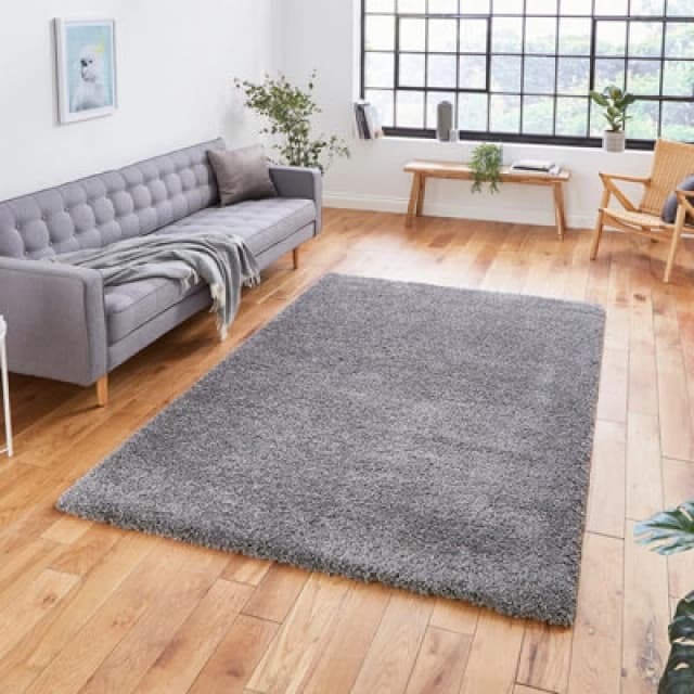(80x150cm) Sierra 9000 Shaggy Rugs in Pebble Grey High Dense Soft Polypropylene Mats