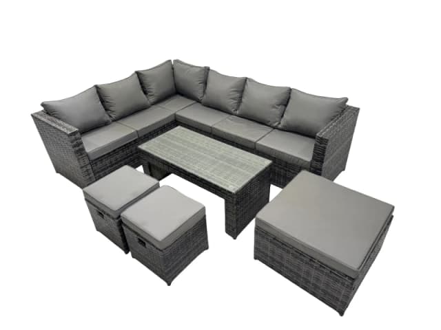 Fimous 6 Pieces Garden Furniture Corner Sofa Set Set with Cushions Footstools in Dark Grey Dark Grey Unisex