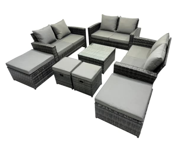 Fimous Lounge Double Seat Sofa Coffee Table Set with 4 Stools in Dark Grey Dark Grey Unisex