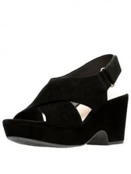 Clarks Maritsa Lara Suede Wedge Sandals - Black Sde, Size 3, Women