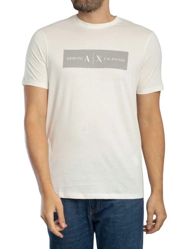 Armani Exchange Stripe Logo T-Shirt Cream S