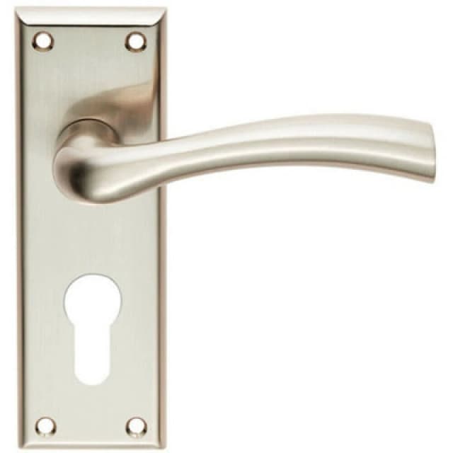 Loops Chunky Curved Tapered Handle on Euro Lock Backplate 150 x 50mm Satin Nickel Metallics