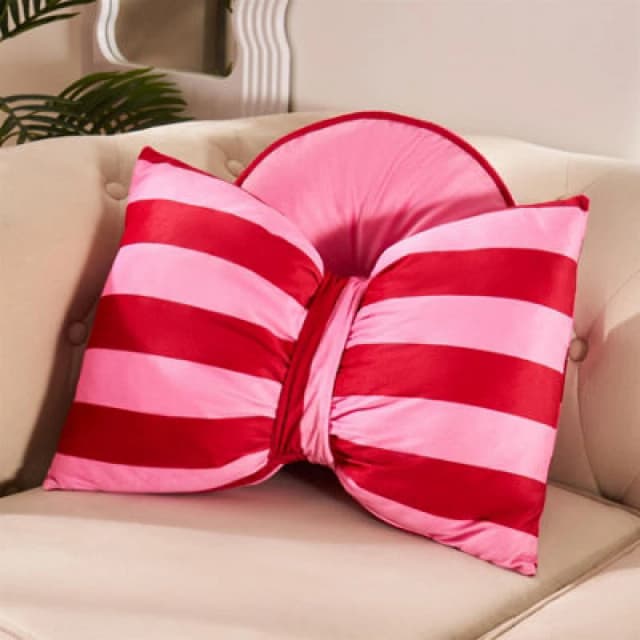 OHS OHS Soft Striped Bow Shaped Decorative Scatter Cushion Back Support Pillow in Red Size: 50cm x 35cm Red 50cm x 35cm Unisex 5027434226634