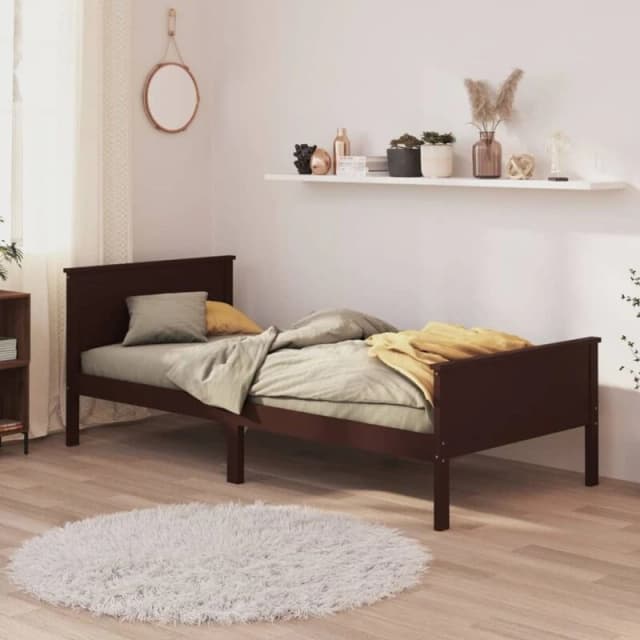 Vidaxl Bed Frame Dark Brown Solid Wood Pine 90X200 Cm, Brown 322195