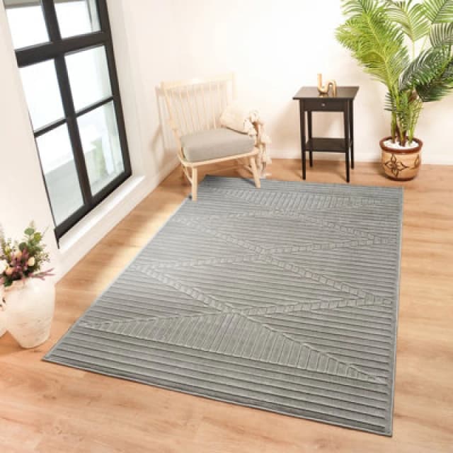 Livabliss In- & Outdoor 3D High & Low Pile Textured Grey Mitsuko Area Rug 160 X 220 Cm - Easy To Clean, Perfect For Balcony Or Dining Room