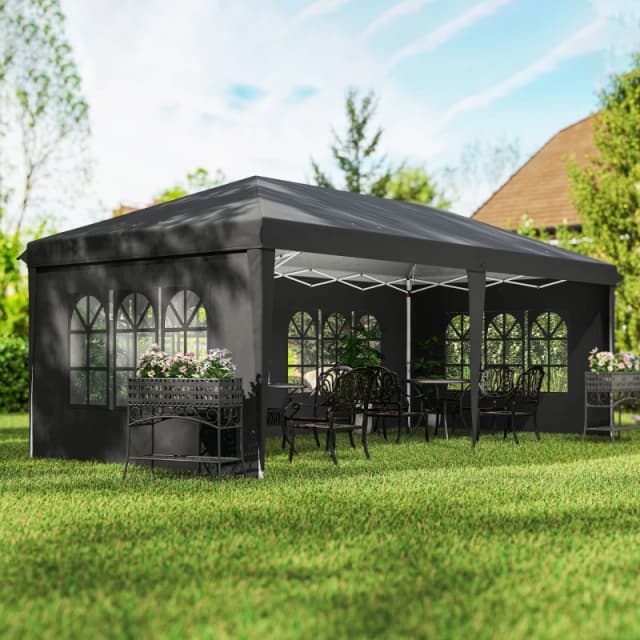 Outsunny 3x6m Heavy Duty Gazebo w/ Storage Bag - Black 84C-431V00BK