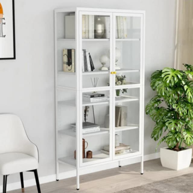 VIDAXL Display Cabinet White 90x40x180cm Steel and Tempered Glass Vidaxl 8720286564455