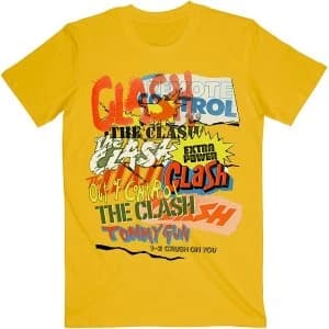 The Clash - Singles Collage Text Unisex Large T-Shirt - Yellow