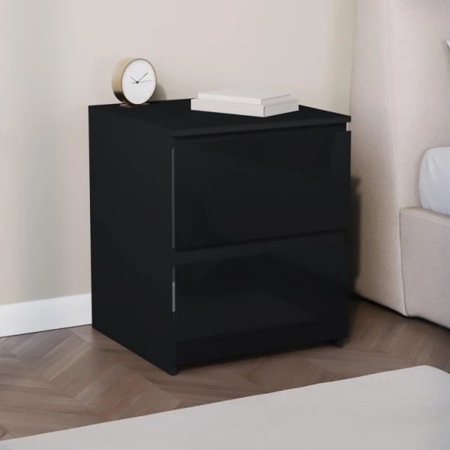 Lassic Glinton High Gloss 2 Drawer Bedside Table Chest Black unisex 2 Drawer