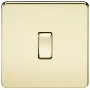 KnightsBridge 10A 1G 2 Way 230V Screwless Polished Brass Electric Wall Plate Switch