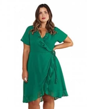 Yumi Curves Frill Wrap Dress With Tassel