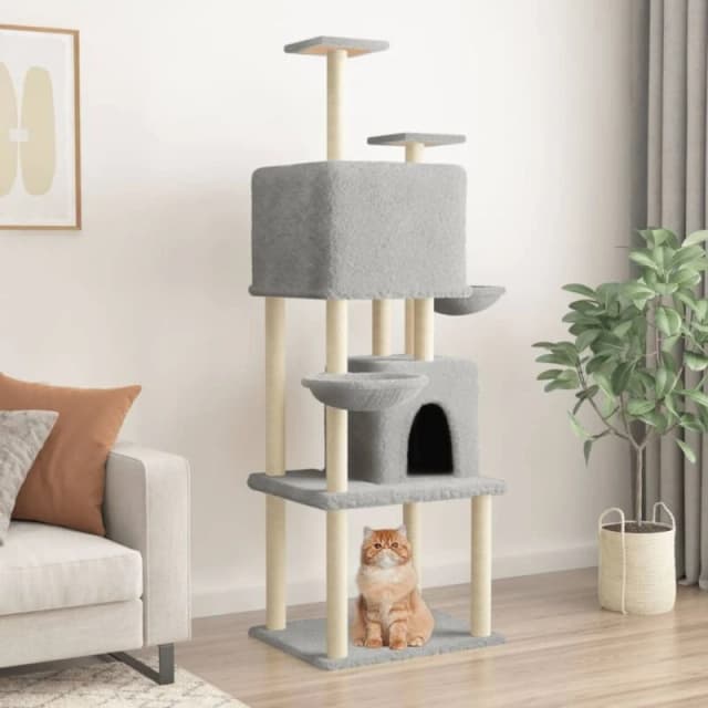 vidaXL Cat Tree w/ Sisal Scratching Posts Light Grey 180cm, Grey 172032