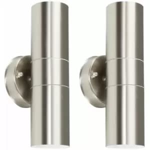 Minisun - 2 x Stainless Steel Up/Down IP44 Outdoor Security Wall Lights - No Bulbs
