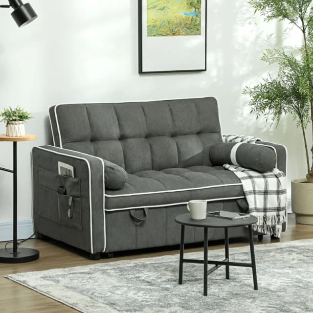 HOMCOM 2 Seater Pull Out Sofa Bed with Adjustable Backrest, Charcoal Grey 83B-174V70CG
