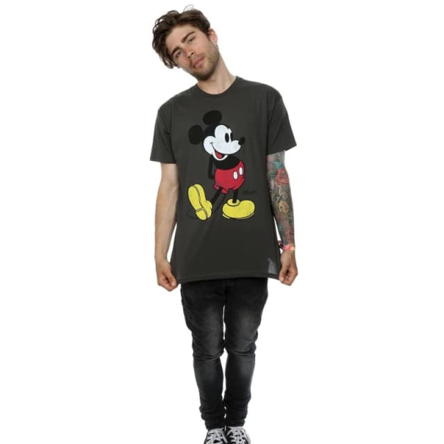 Disney Men Mickey Mouse Classic Kick T-Shirt in Mid Grey Size: Small Mid Grey S Male 5060475287691