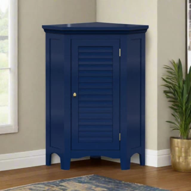 Teamson Home 32" Glancy One Shutter Doors Wooden Corner Stand Floor Cabinet Navy, Blue ELG-586NV