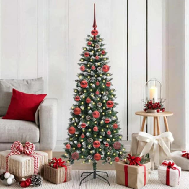 vidaXL Artificial Christmas Tree with 150 LEDs, Red Balls Green 66 x 66 x 150 cm, Green 3395808