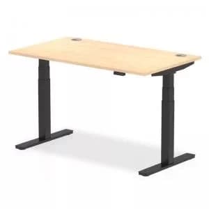 Air 1400 x 800mm Height Adjustable Desk Maple Top Cable Ports Black