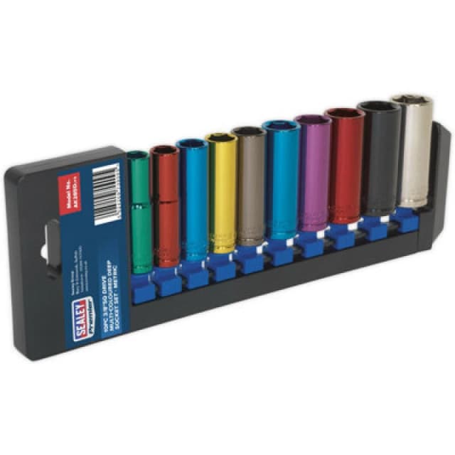 Loops 10 PACK Multi Colour DEEP Socket Set 3/8" Metric Square Drive - 6 Pt WallDrive Multi