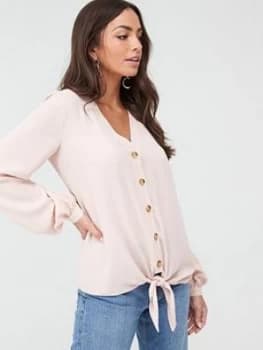 Wallis Linen Look Tie Front Shirt - Blush, Size 8, Women