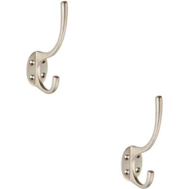 Loops 2x Victorian Hat & Coat Hook on Oval Backplate 64mm Projection Satin Nickel Metallics