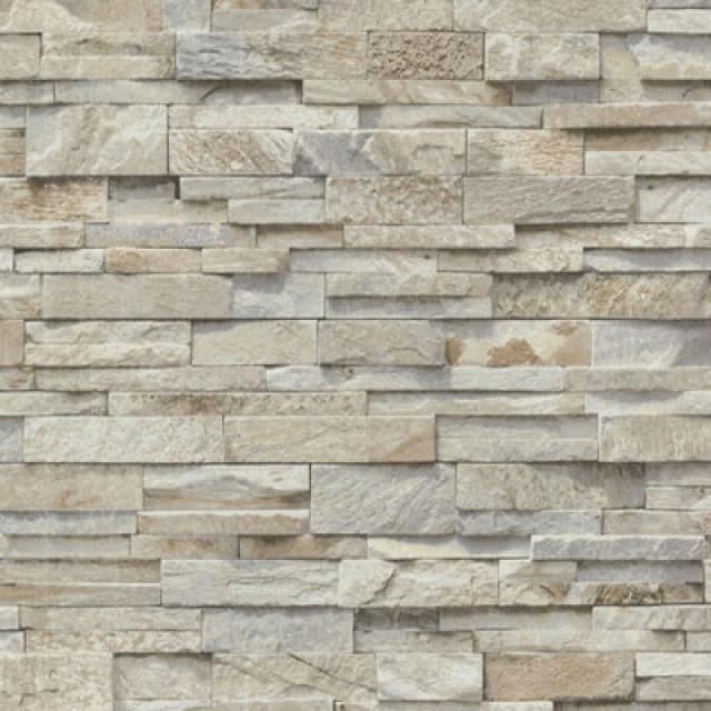 Natural Brick Effect Wallpaper Vinyl 3D Slate Stone Split Face Tile Paste The Wall, Cream WL-02363-10
