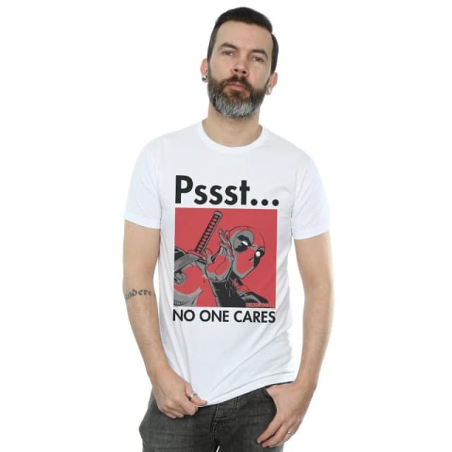 Marvel Marvel Men Deadpool No One Cares T-Shirt in White Size: Small White S Male 5059308629210