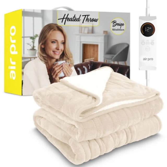 Air Pro Heated Throw - Electric Blanket - Digital Controller - 6 Heat Settings - Double 150X200Cm - Beige Shearling
