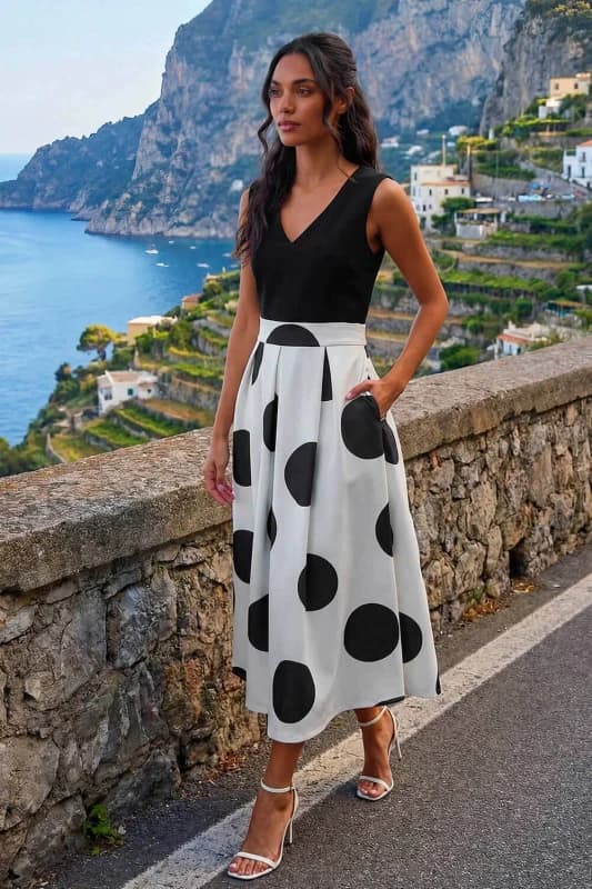 Roman Womens Polka Dot Premium Stretch Dress in Black Size: 16 Black Female 16