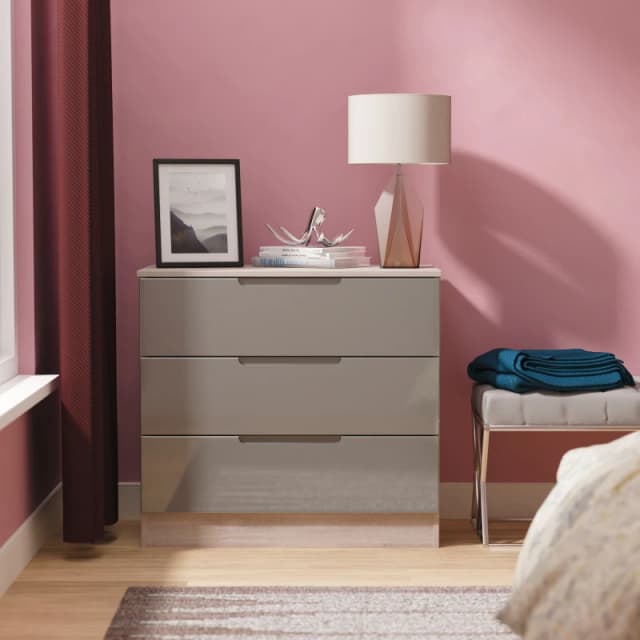 Welcome Furniture Ltd Milan 3 Drawer Chest in Grey Gloss & Grey Oak - Ready Assembled, Grey MIL010GGGO