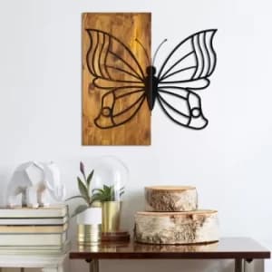 Butterfly 2 Walnut Black Decorative Wooden Wall Accessory