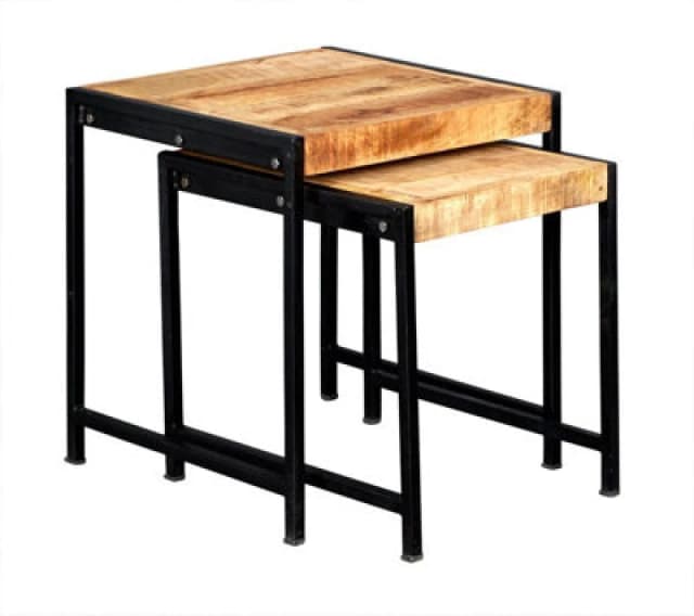 Buttercup Farm Cosmo Industrial Nest Of 2 Tables - Solid Mango Wood - L48.5 X W48.5 X H51 Cm