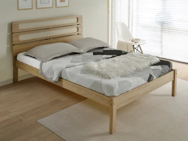 Seconique Santana 4ft6 Double Rattan and Light Oak Wooden Bedframe