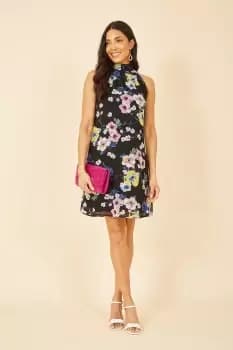 Black Floral Halter Neck Mini Dress