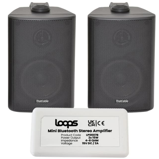 Loops Wireless Bluetooth Amplifier & 2x 70W Black Wall Mounted Speakers Amp System Black unisex