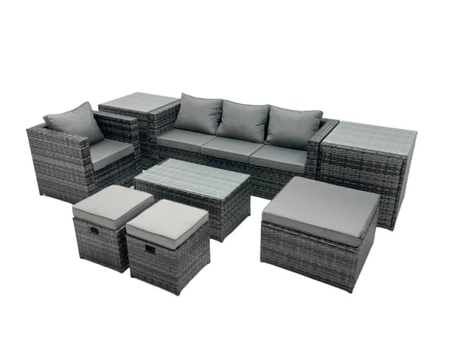 Fimous Outdoor Coffee Table Sofa Set with 2 Side Tables 2 Small Footstools in Dark Grey Dark Grey Unisex