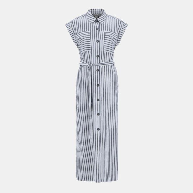 Barbour Womens Abby Tailored Button-Through Shirt Dress Navy/White Str female 16 (XL)