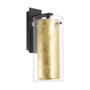 Wall Light Colour Black Back Plate Shade Gold Inner Clear Glass Bulb E27 1x40W